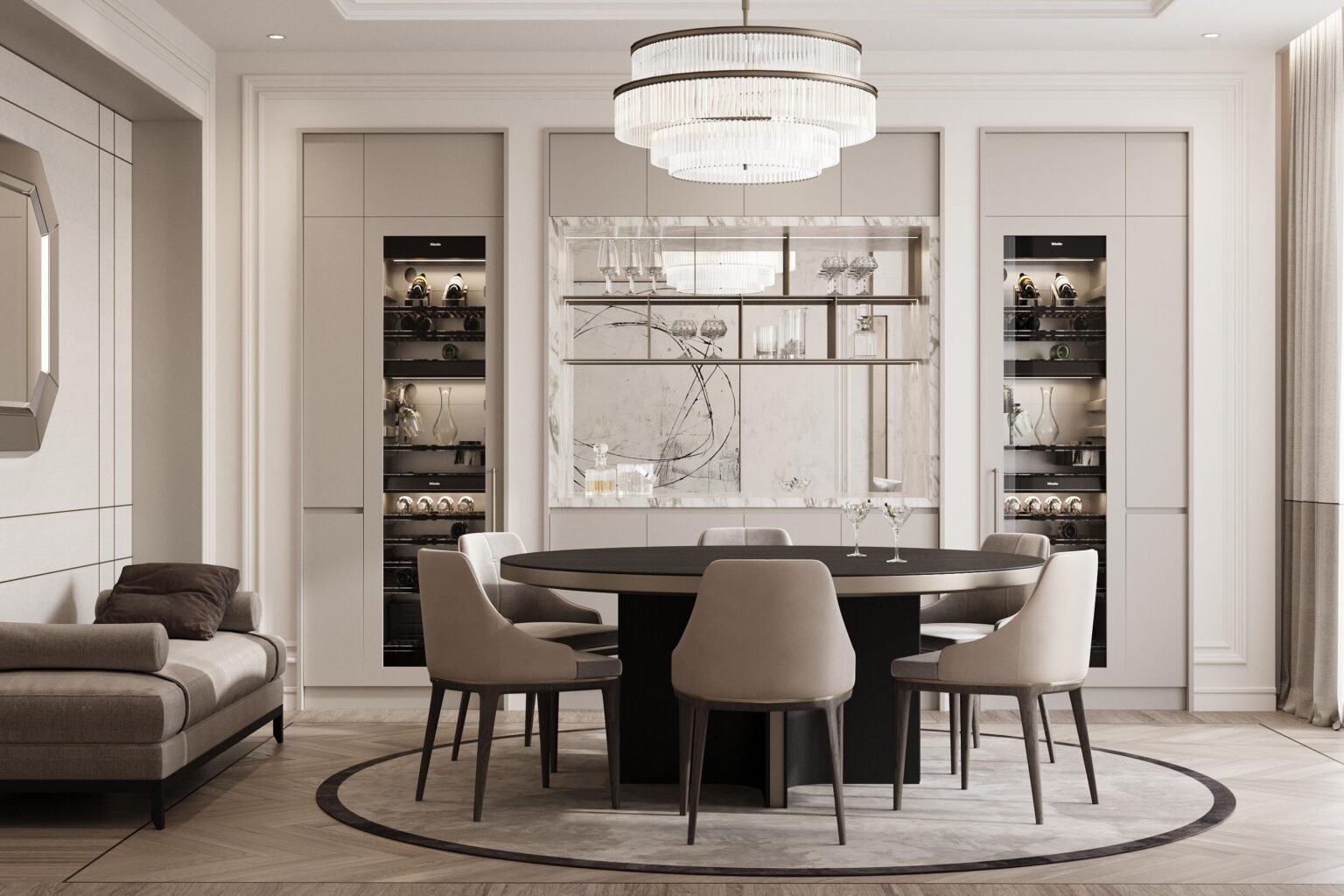 Bespoke dining table and chairs by NEXTOP in a villa dining room