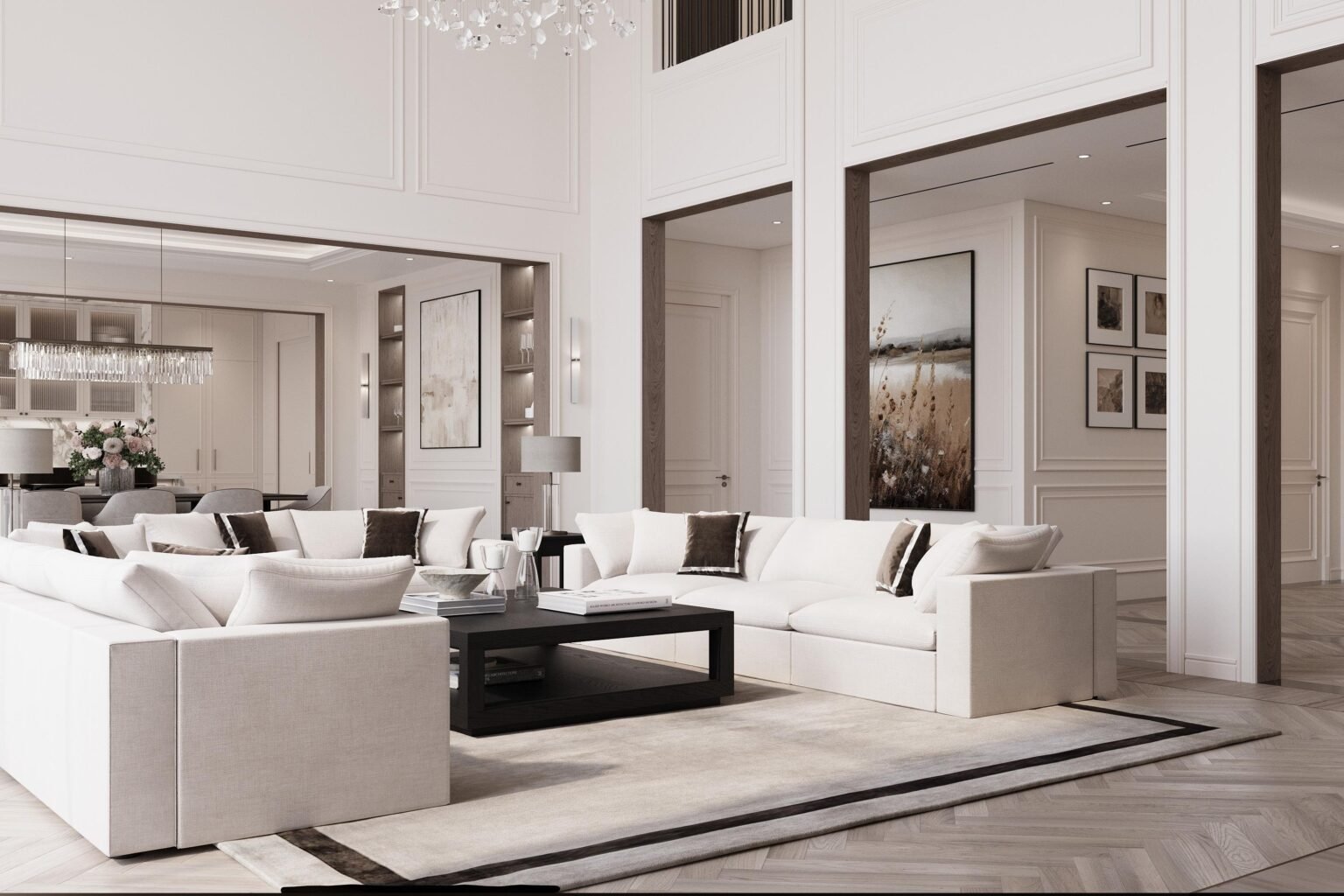 Custom living room furniture by NEXTOP in a villa interior including sofa and coffee table