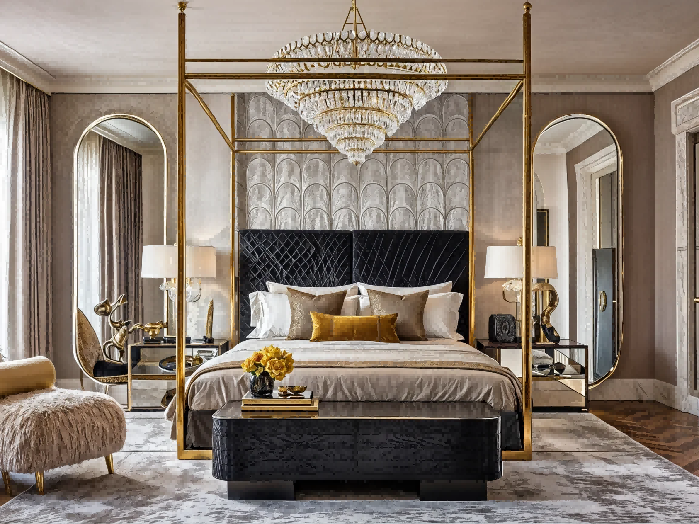 Custom resort bedroom furniture by NEXTOP including bed, bedside tables and seating