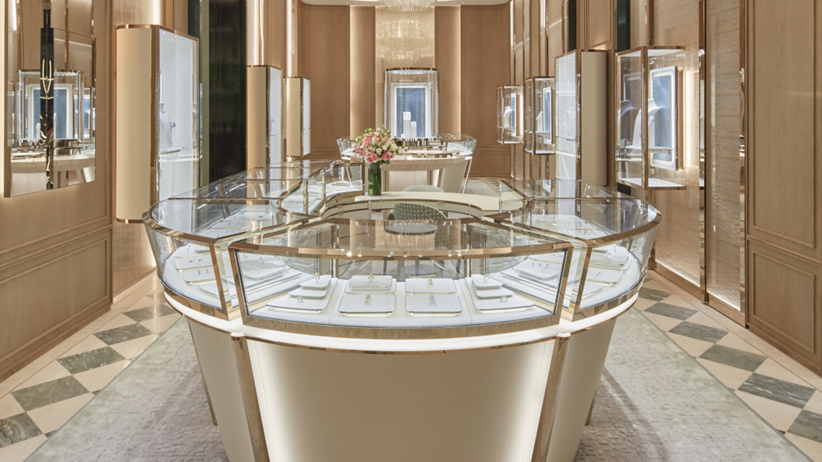Custom metal display cabinets by NEXTOP for Graff luxury retail interior