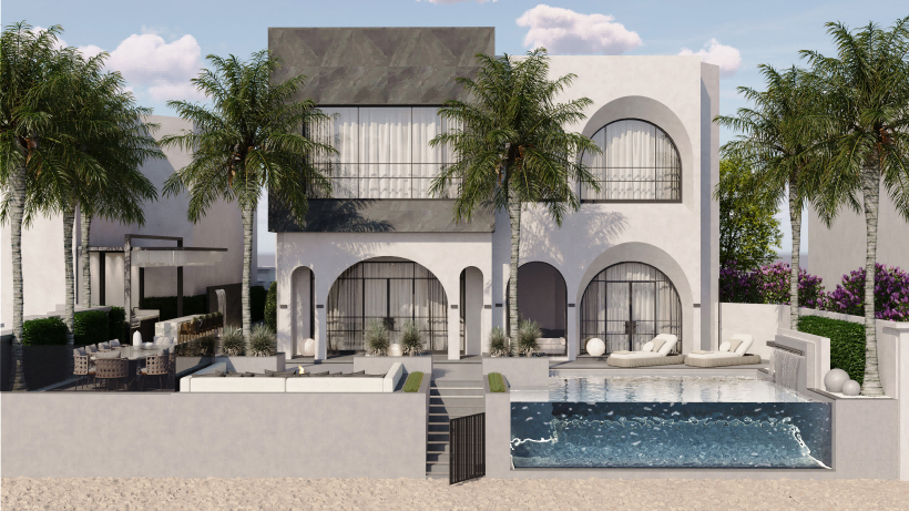 3D rendering of luxury villa exterior and interior furniture concept by NEXTOP